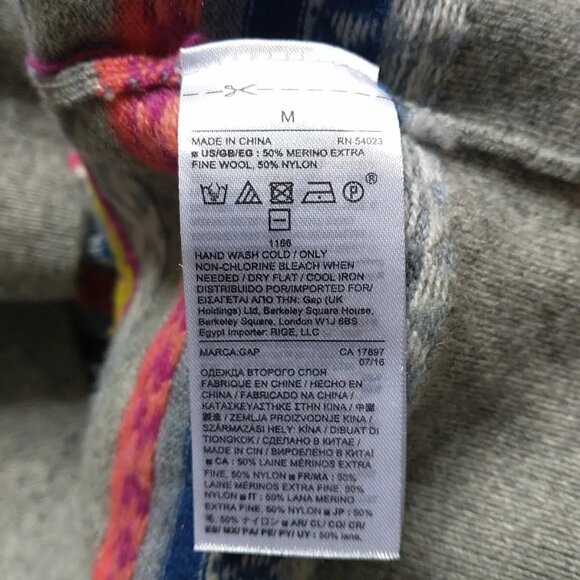 GAP Sweater Pullover Women M Multicolor Crazy Fair Isle Merino Wool Blend - Picture 7 of 7